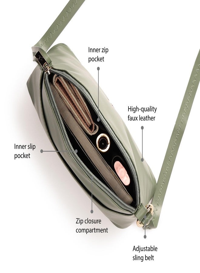 Fastrack Sling Bag | Faux Leather Sling With Adjustable Belt and Quick Access Pocket | Zip Closure and Spacious Interior | Trendy Women's Handbags, Green - Image 3