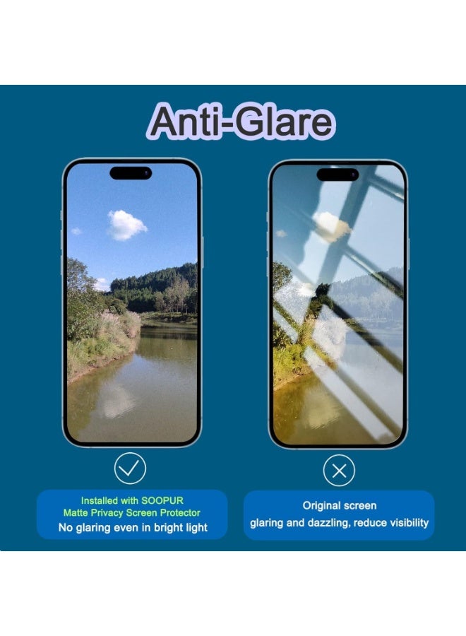 iPhone 16 Pro Max واقي شاشة خصوصية مطفي ضد التجسس عبوة من قطعتين تغطية كاملة جودة ممتازة صلابة 9H مضاد للانعكاس مقاوم للخدش واقي شاشة فائق النحافة متوافق مع الكفرات تركيب سهل خالي من الفقاعات غشاء خصوصية أسود قطعتين - Image 5