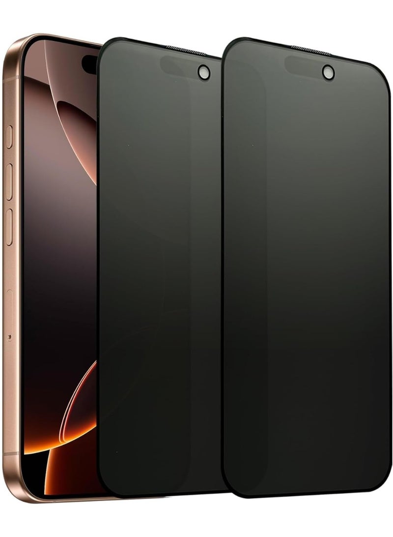 iPhone 16 Pro Max واقي شاشة خصوصية مطفي ضد التجسس عبوة من قطعتين تغطية كاملة جودة ممتازة صلابة 9H مضاد للانعكاس مقاوم للخدش واقي شاشة فائق النحافة متوافق مع الكفرات تركيب سهل خالي من الفقاعات غشاء خصوصية أسود قطعتين - Image 1