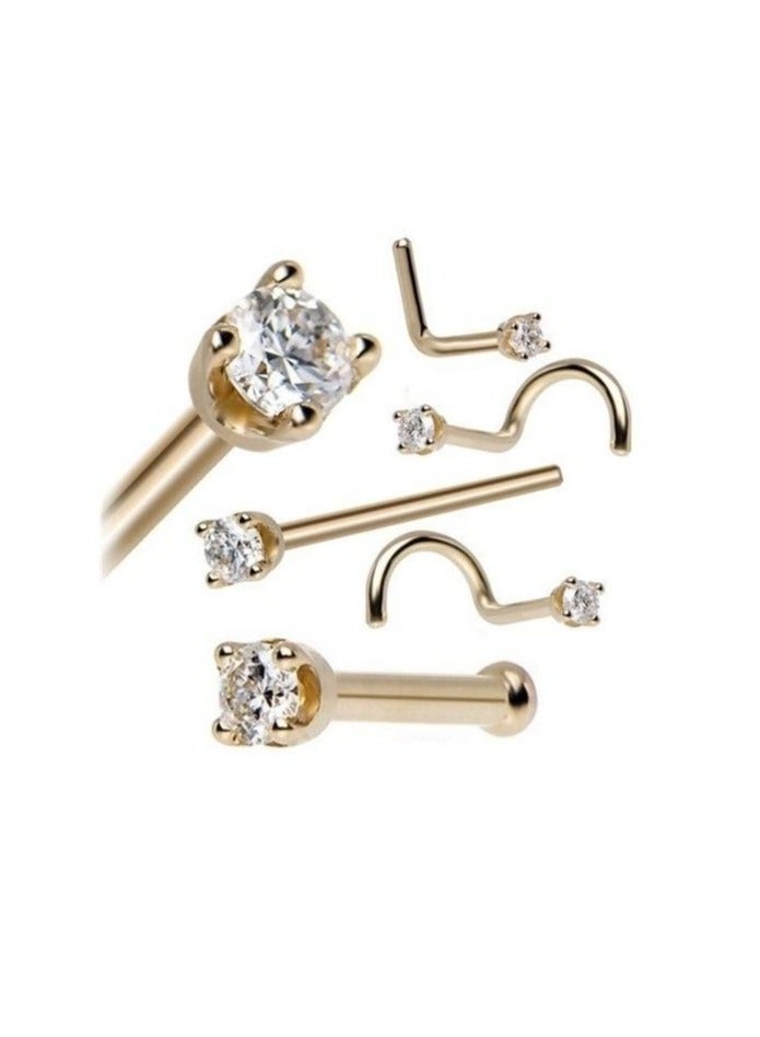 5 Pieces/Set Steel Crystal 7-Shaped Nose Ring Piercing Nose Nail - Image 2