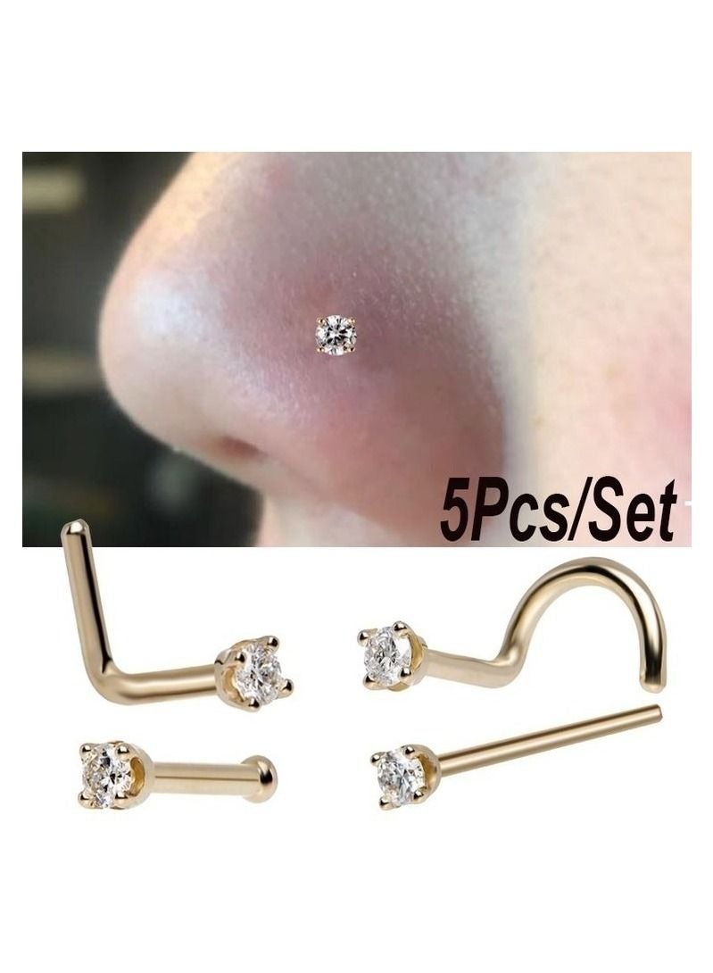 5 Pieces/Set Steel Crystal 7-Shaped Nose Ring Piercing Nose Nail - Image 3