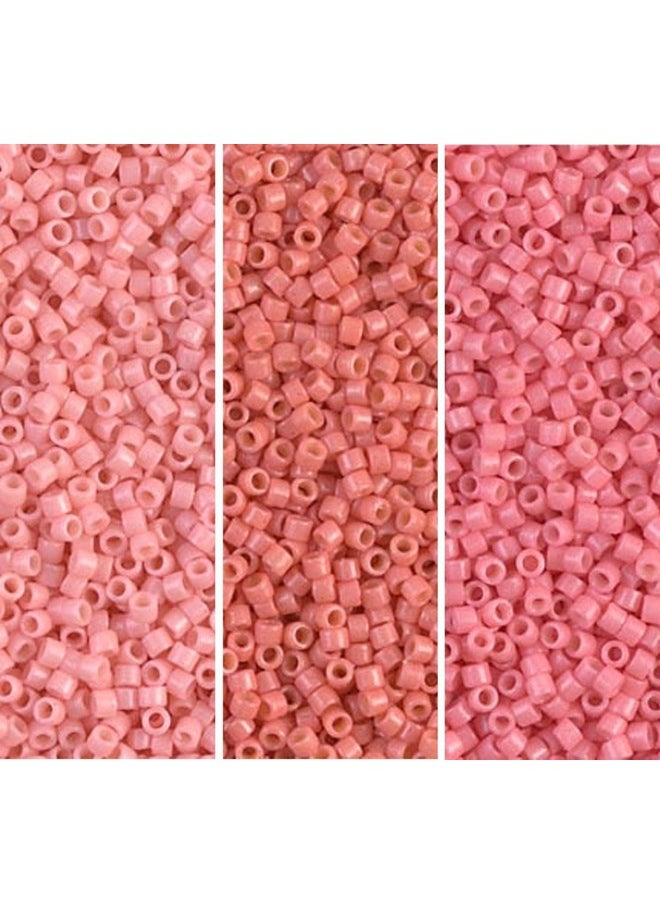 Delica Seed Beads Bundle: Size 11 0 Duracoat Opaque Lychee (Db2113) Lt Watermelon (Db2114) & Guava (Db2115) 3 Tubes Of 7.2 Grams Ea