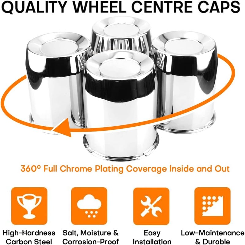 GTOWNWORKS 4Pcs 5.15in Center Caps Fit Truck Trailer RV SUV 5.15" Center Bore Wheels Rims, Carbon Steel Chrome Silver Push Through Hub Covers - Image 3