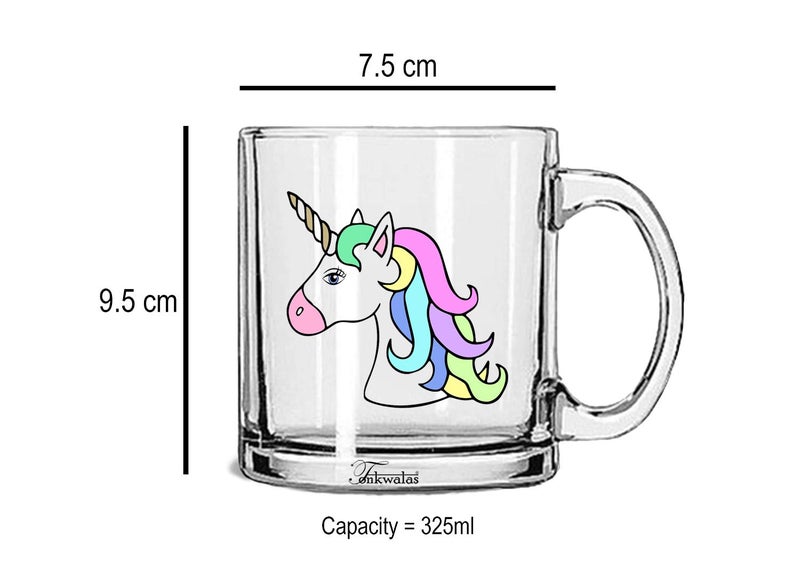 TONKWALAS Colorfull Unicorn Head Printed Transparent Glass Coffee and Tea Mug Gift for Sister,Friends (325 ML) - Image 3