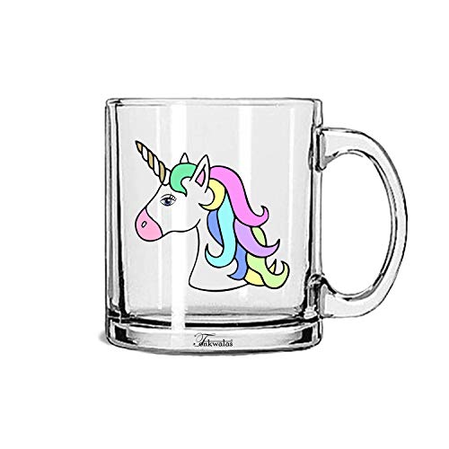 TONKWALAS Colorfull Unicorn Head Printed Transparent Glass Coffee and Tea Mug Gift for Sister,Friends (325 ML) - Image 1
