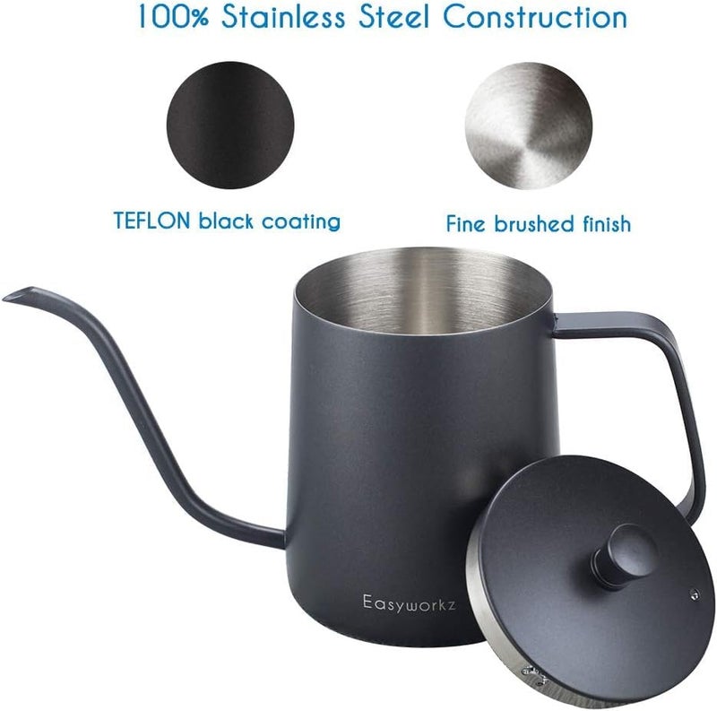 Easyworkz Gage Gooseneck Pour Over Coffee Kettle 20 oz with Thermometer Stainless Steel Hand Drip Coffee Pot With Long Narrow Spout - Image 3