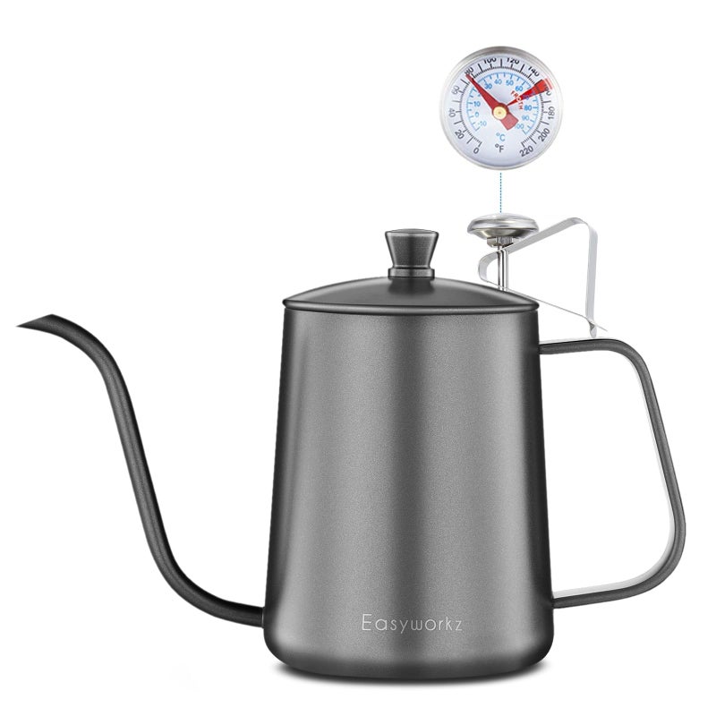 Easyworkz Gage Gooseneck Pour Over Coffee Kettle 20 oz with Thermometer Stainless Steel Hand Drip Coffee Pot With Long Narrow Spout - Image 1