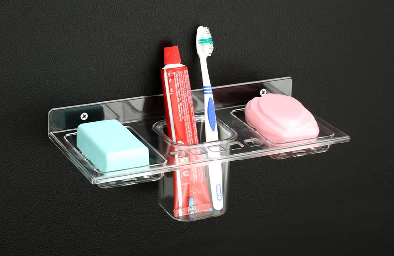 HAPPI Unbreakable PC Plastic 4 in 1 Soap Dish Holder Glass Tumbler and Tooth Brush Holders, Soap Stand, Soap Case, Soap Holder Stand Wall Mounted for Bathroom (Clear) - Image 5