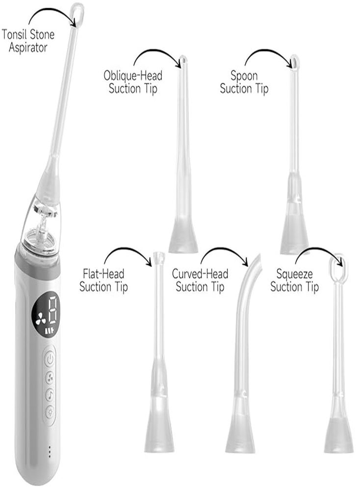 Electronic tonsil stone removal kit with vacuum cleaner, 3 suction settings, USB charging, easily removes bad breath, suitable for travel and home use