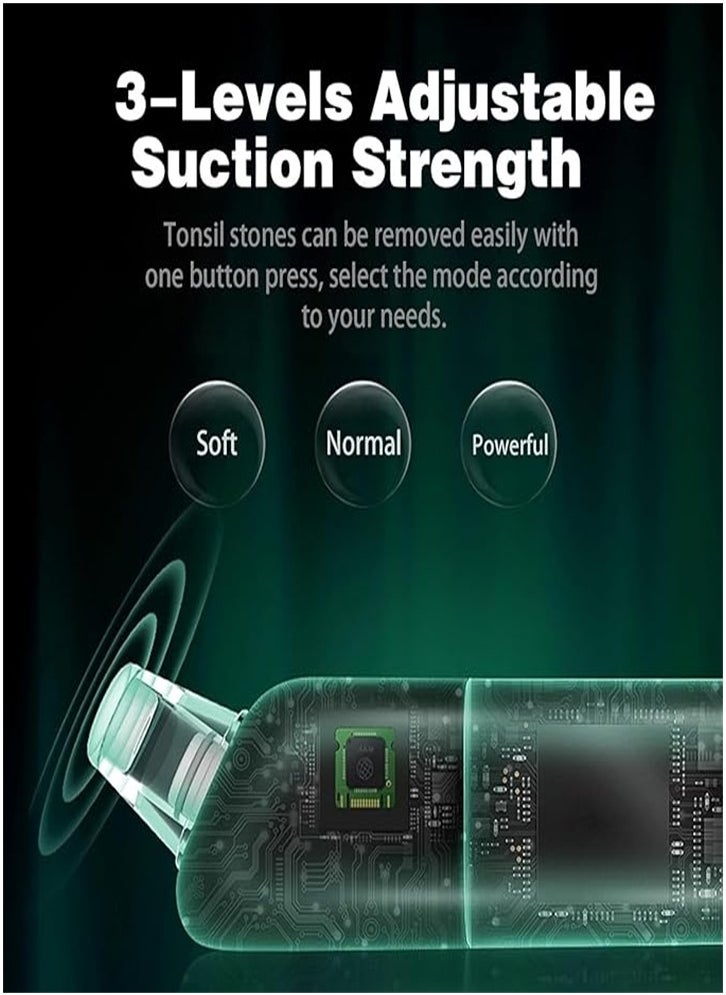 Electronic tonsil stone removal kit with vacuum cleaner, 3 suction settings, USB charging, easily removes bad breath, suitable for travel and home use