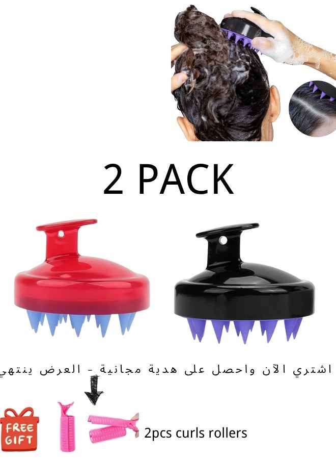 Heeta 2 Pack Scalp Massage Shampoo Brush ,Long & Soft Silicone Bristles For Deep Root Clean For Men & Women With 2 Hair-Clips Gift Set - Image 2