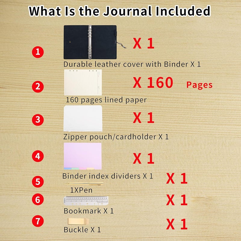 WONDERPOOL Leather Journal A6 Refillable 6 Ring Binder Notebook with Lined Paper and Pen,Writing Diary for Work Travel and Agenda Plan (A6, Grey) - Image 5