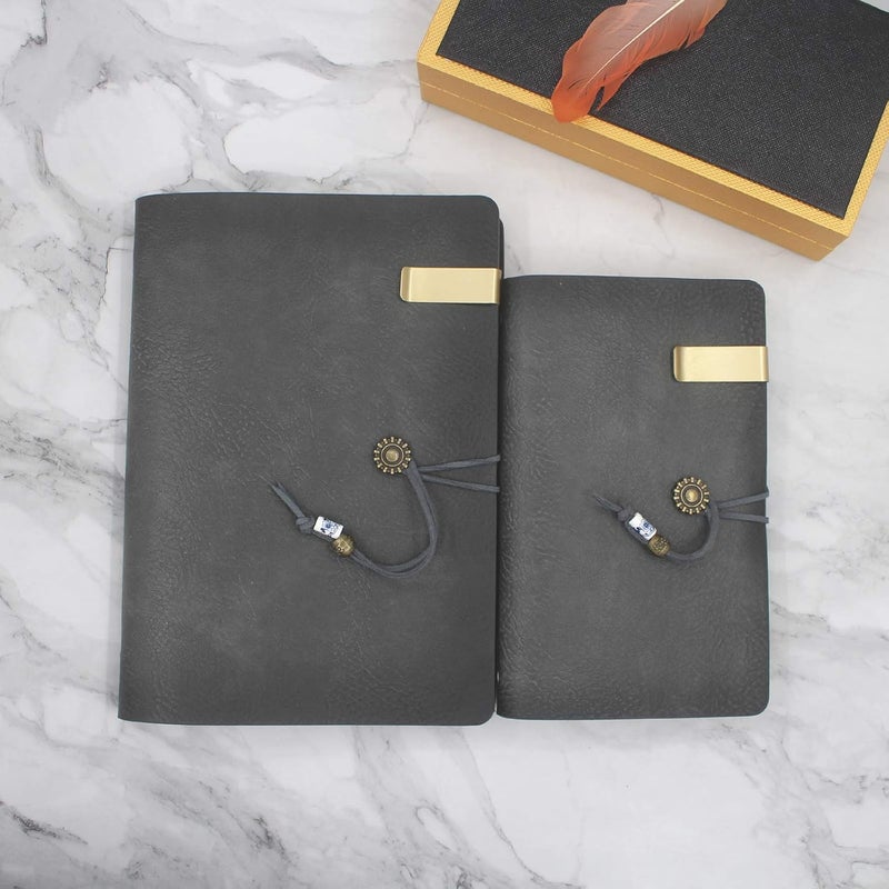 WONDERPOOL Leather Journal A6 Refillable 6 Ring Binder Notebook with Lined Paper and Pen,Writing Diary for Work Travel and Agenda Plan (A6, Grey) - Image 4