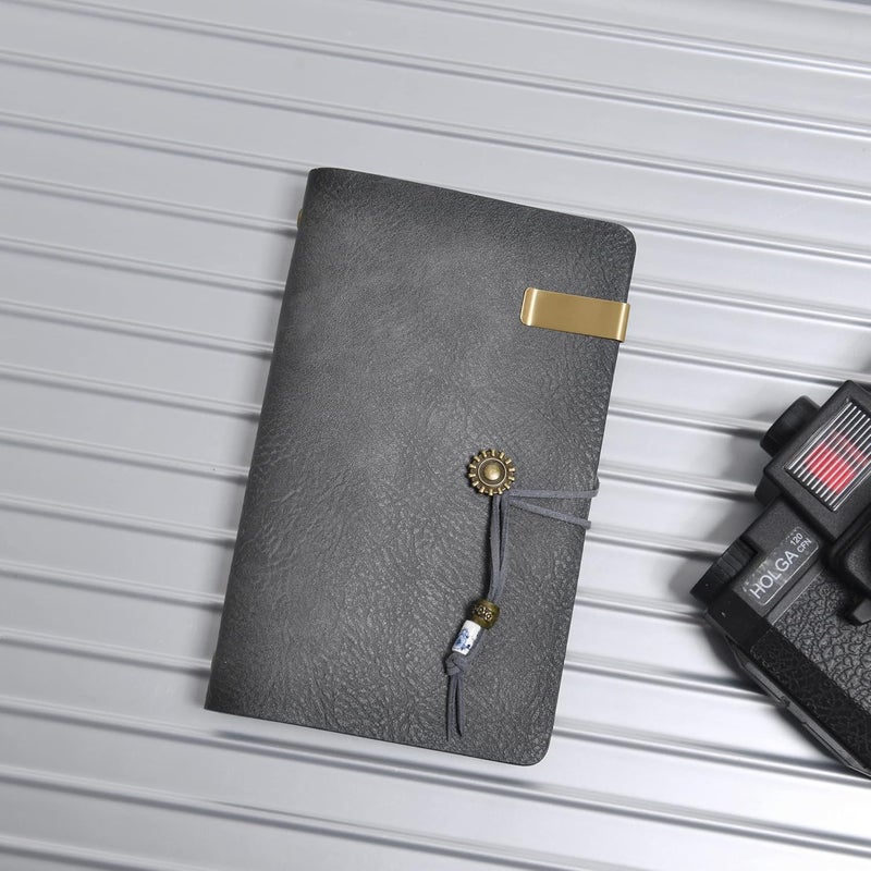 WONDERPOOL Leather Journal A6 Refillable 6 Ring Binder Notebook with Lined Paper and Pen,Writing Diary for Work Travel and Agenda Plan (A6, Grey) - Image 2