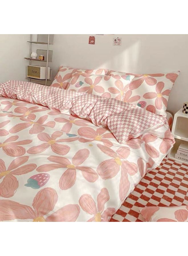 Generic Nanjiren Four-piece Set Washed Cotton Quilt Cover Student Dormitory Bed Single Quilt Three-piece Set Bedding Quilt Cover-Color:Sunshine Garden-Powder-Specifications:1.5 M Four-piece Set [quilt Cover 1.5x 2 M]] - Image 1
