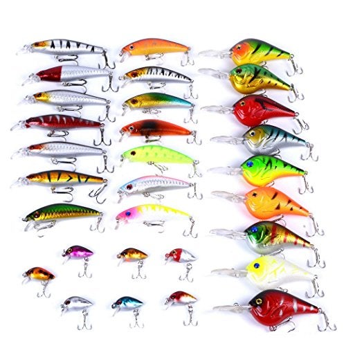 Aorace 30pcs Fishing Lures Kit Mixed Including Minnow Popper Crank Baits with Hooks for Saltwater Freshwater Trout Bass Salmon Fishing - Image 1