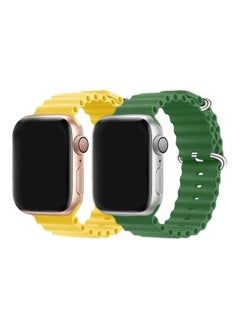 2Pack for Apple Watch Ocean Band 49mm 45mm 44mm 42mm Soft Silicone Loop Strap for iWatch Series Ultra/8/7/SE/6/5/4/3/2/1 Yellow/Green