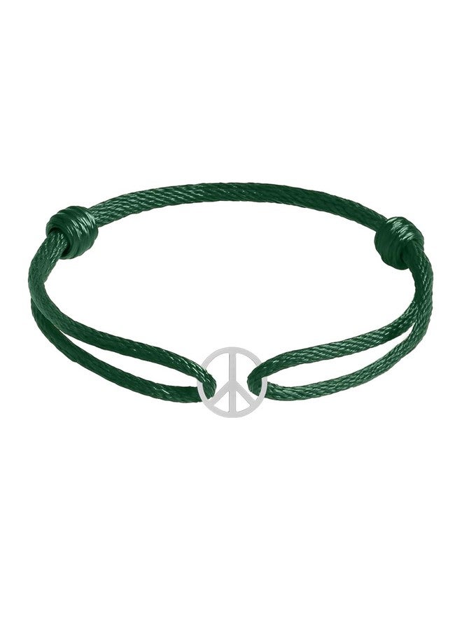 MINUTIAE White Gold Plated Peace Sign Charm Cord Bracelets for Women and Men Handmade & Waterproof Silk Cord Adjustable Bracelet for Men and Women Boys And Girls Jewelry for Gift - Image 1