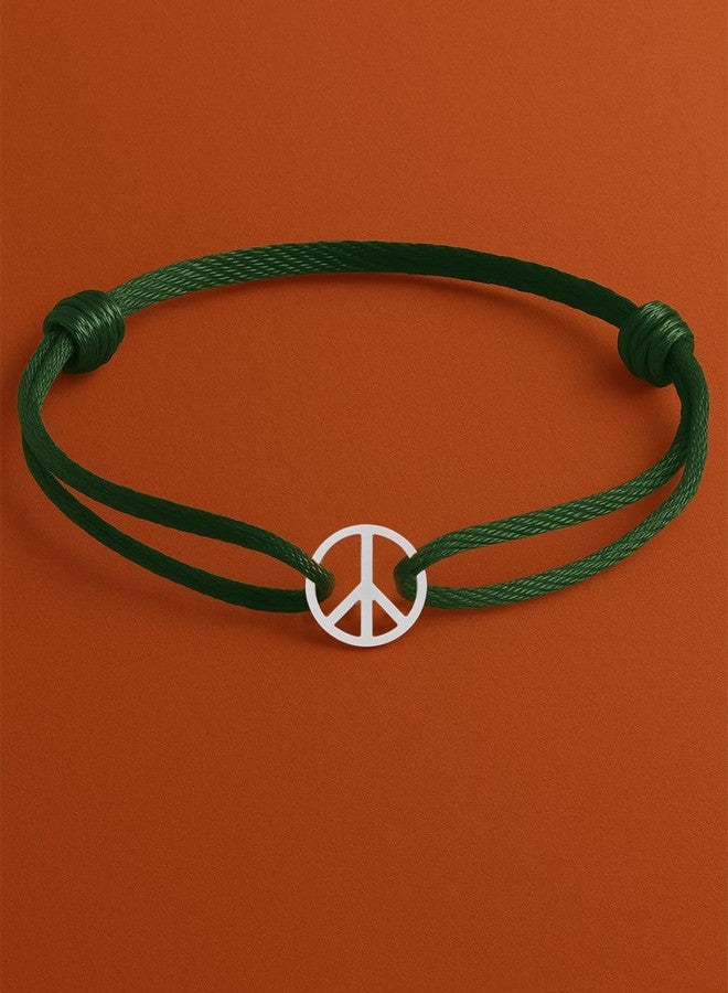 MINUTIAE White Gold Plated Peace Sign Charm Cord Bracelets for Women and Men Handmade & Waterproof Silk Cord Adjustable Bracelet for Men and Women Boys And Girls Jewelry for Gift - Image 3
