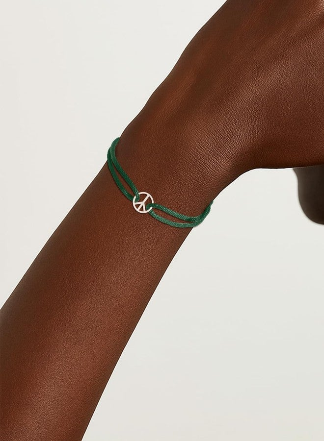 MINUTIAE White Gold Plated Peace Sign Charm Cord Bracelets for Women and Men Handmade & Waterproof Silk Cord Adjustable Bracelet for Men and Women Boys And Girls Jewelry for Gift - Image 5