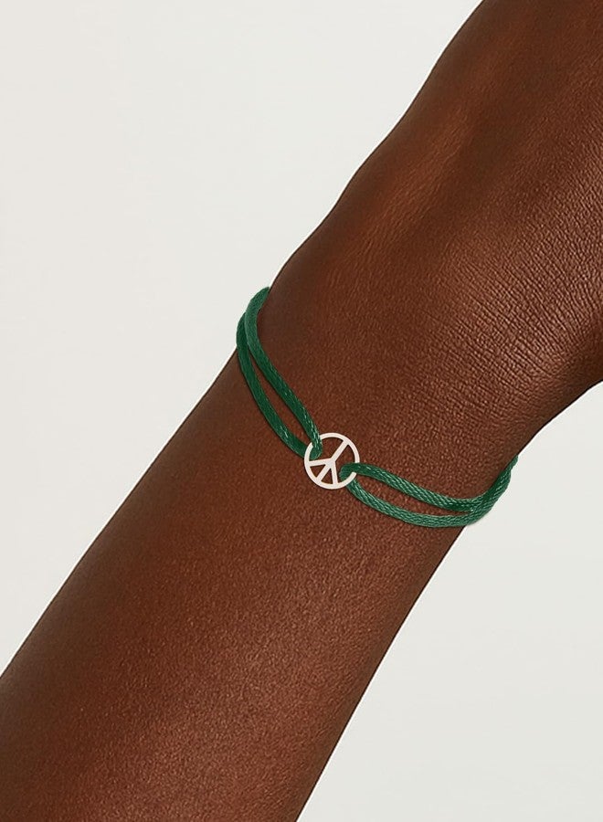 MINUTIAE White Gold Plated Peace Sign Charm Cord Bracelets for Women and Men Handmade & Waterproof Silk Cord Adjustable Bracelet for Men and Women Boys And Girls Jewelry for Gift - Image 4