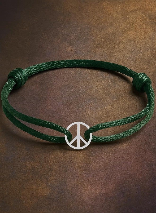 MINUTIAE White Gold Plated Peace Sign Charm Cord Bracelets for Women and Men Handmade & Waterproof Silk Cord Adjustable Bracelet for Men and Women Boys And Girls Jewelry for Gift - Image 2