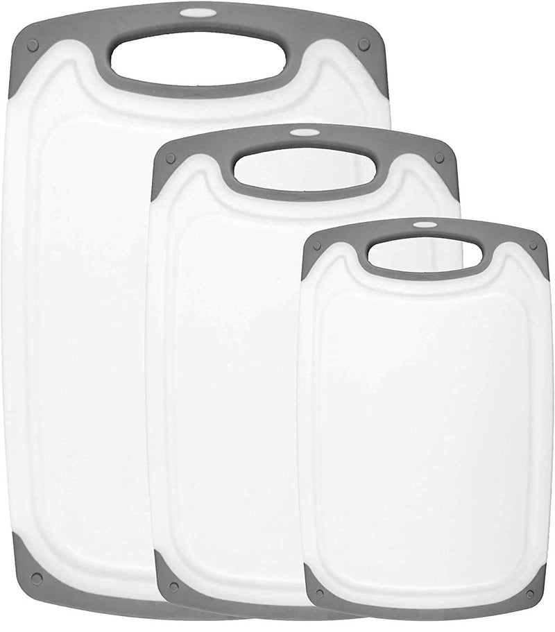 HOMWE Cutting Boards for Kitchen BPA Free- Chopping Board 3-Pack w/Different Sizes and Non Slip Handles - Reversible, Large Cutting Board Set - Unique Gifts for Cooks Who Have Everything - Gray - Image 1