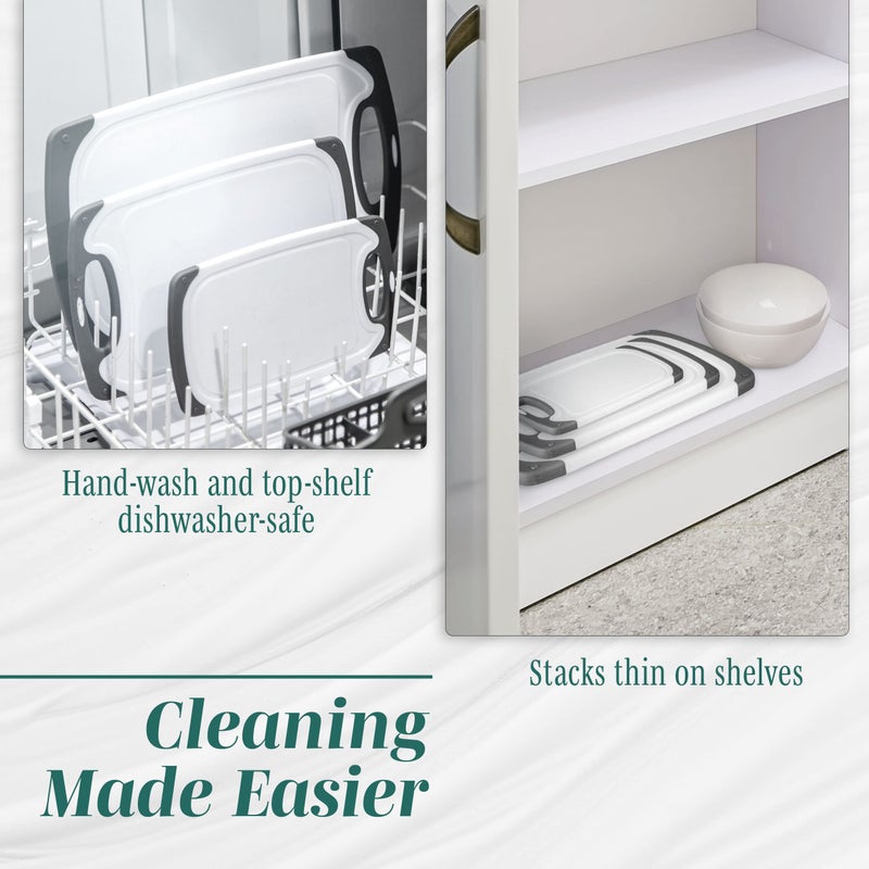 HOMWE Cutting Boards for Kitchen BPA Free- Chopping Board 3-Pack w/Different Sizes and Non Slip Handles - Reversible, Large Cutting Board Set - Unique Gifts for Cooks Who Have Everything - Gray - Image 5