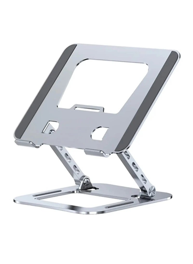 Generic Metal Folding Laptop Stand V5.1 With Efficient Heat Dissipation, Free Lifting And 360 Swivel Compatible With Various Of Laptops - Silver  - Image 1