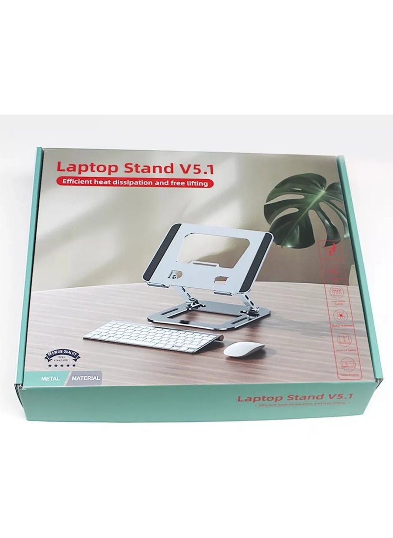 Generic Metal Folding Laptop Stand V5.1 With Efficient Heat Dissipation, Free Lifting And 360 Swivel Compatible With Various Of Laptops - Silver  - Image 3