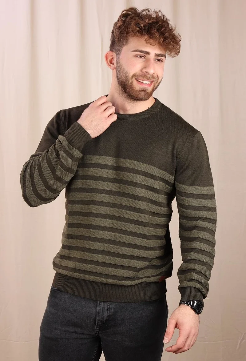 الكسندر جاردي Crew Neck Striped Regular Fit Sweater
