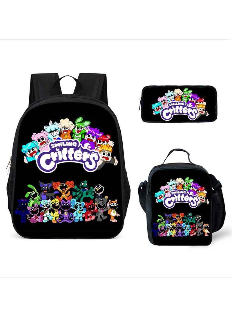 Smiling Schoolbag Three-Piece Set Cartoon Backpack Smiling Small Animals 29*42*16cm