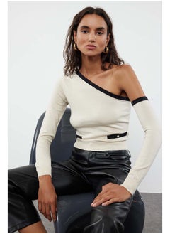Stone Crop One Shoulder Sleeve Detachable Premium Yarn/Special Yarn Knitwear Sweater TWOAW24KZ01148