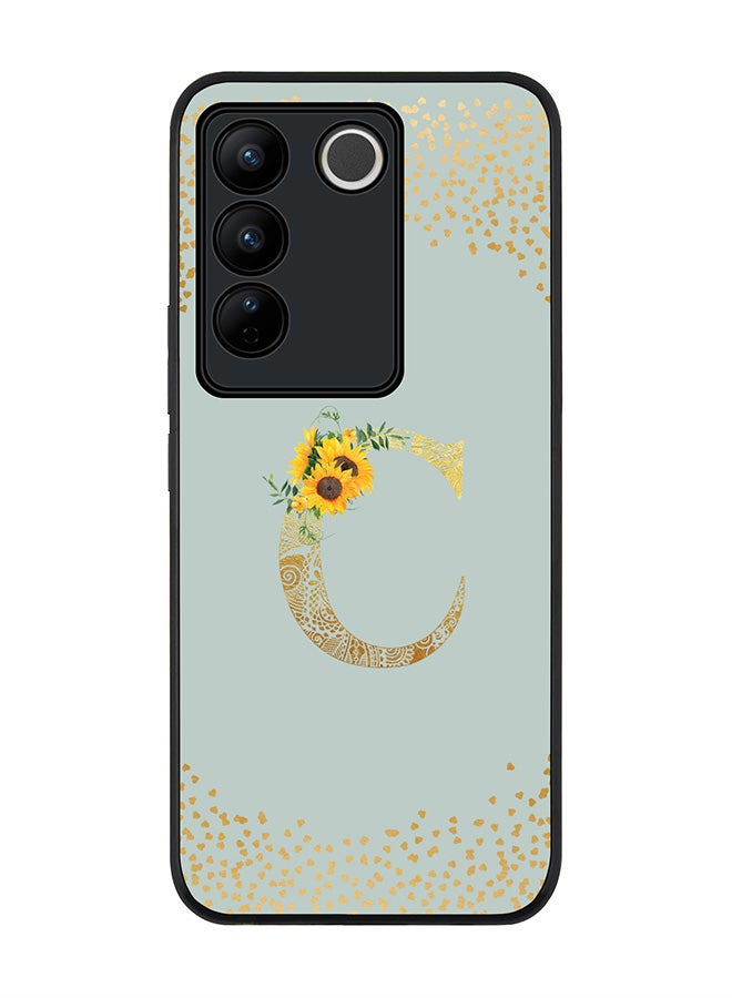 Stylizedd Case for Vivo V27 / Vivo V27 Pro / Vivo S16, Slim fit Flexible Cover Custom Monogram Initial Letter Floral Mandala Pattern Alphabet - C (Light Grey) - Image 1