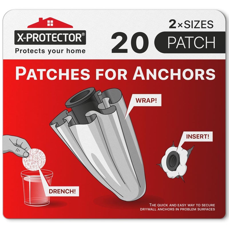 X-Protector Patches for Anchors - 20 PCS Set of 2 Sizes - Loose Wall Anchor Fix Pad - Dry Wall Anchor Repair Pads - Plaster Wall Anchors - Wall Anchors Repair Patches to Keep Them in Place! - Image 1