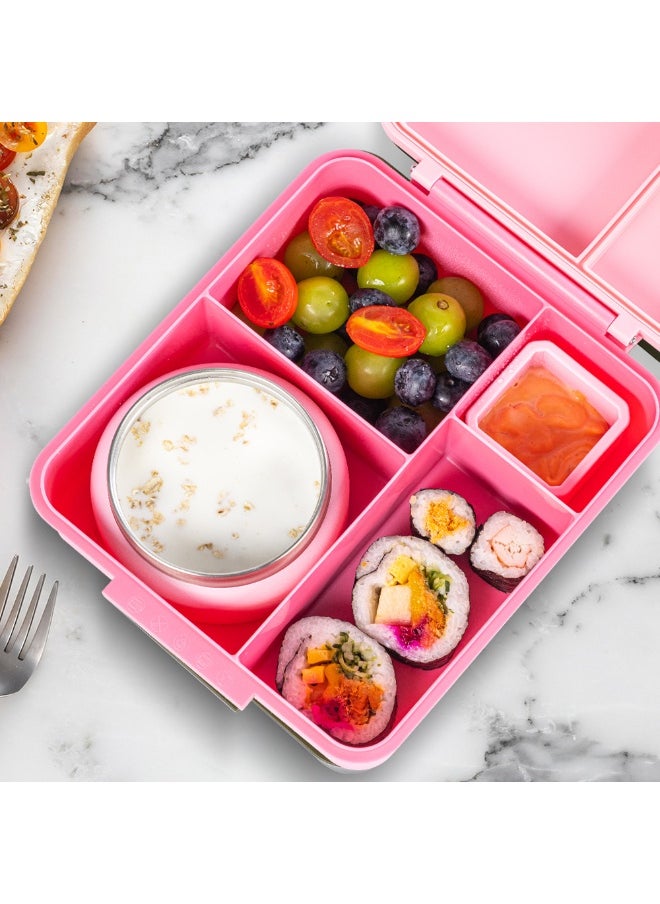 Eazy Kids Eazy Kids Jumbo Bento Lunch Box w/ Thermos & Dip Jar- Pink  - Image 4
