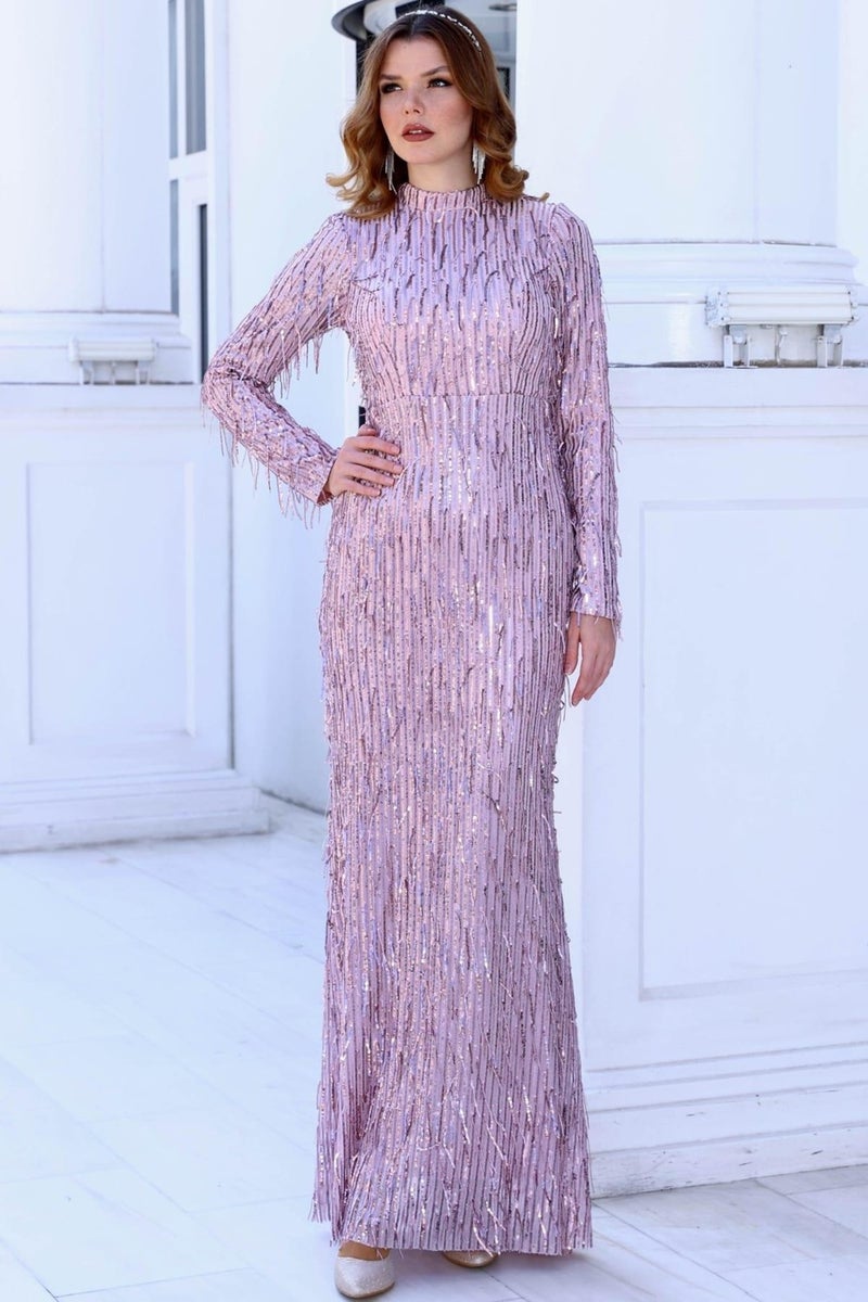 Esilanur Sparkling Hijab Evening Dress Lilac  - Image 1