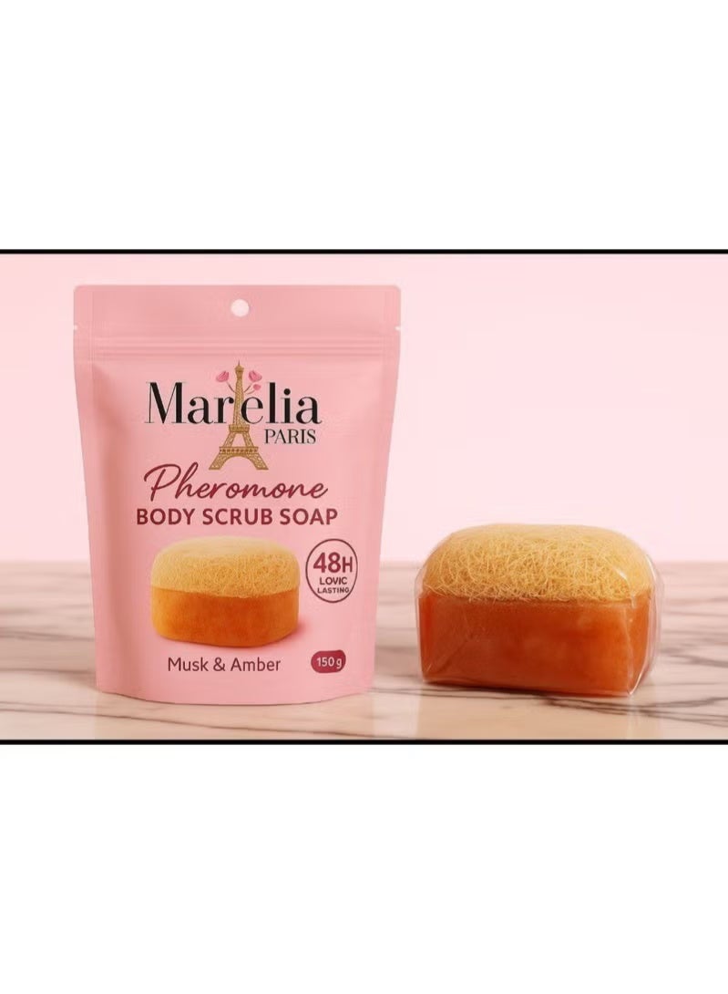 Marelia Paris Scented  Exfoliating Soap with Pheromone - Lightening and Moisturizing for the Body and Bikini Area with a Long-Lasting Musk and Amber Scent - Image 1