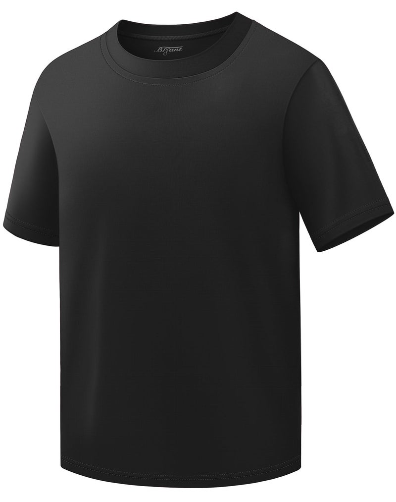 BIGANT Boys Shirts Athletic Dry Fit Tees Moisture Wicking Quick Dry Short Sleeve T-Shirts Sports Training Outdoor Activewear Tops, Black7498, 10-12 Years - Image 1