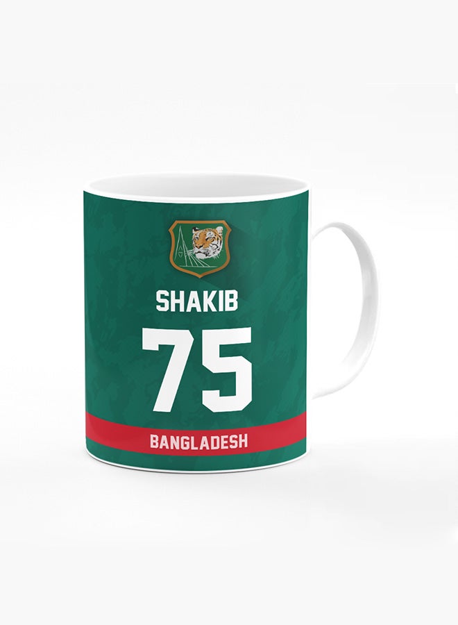 Stylizedd Designer Printed Coffee Mug with Heavy Duty Handle 11oz Ceramic Personalised Gift Mugs Cup - Cricket Player - Shakib Al Hasan, Jersey Number - 75 (With Logo) - Image 1