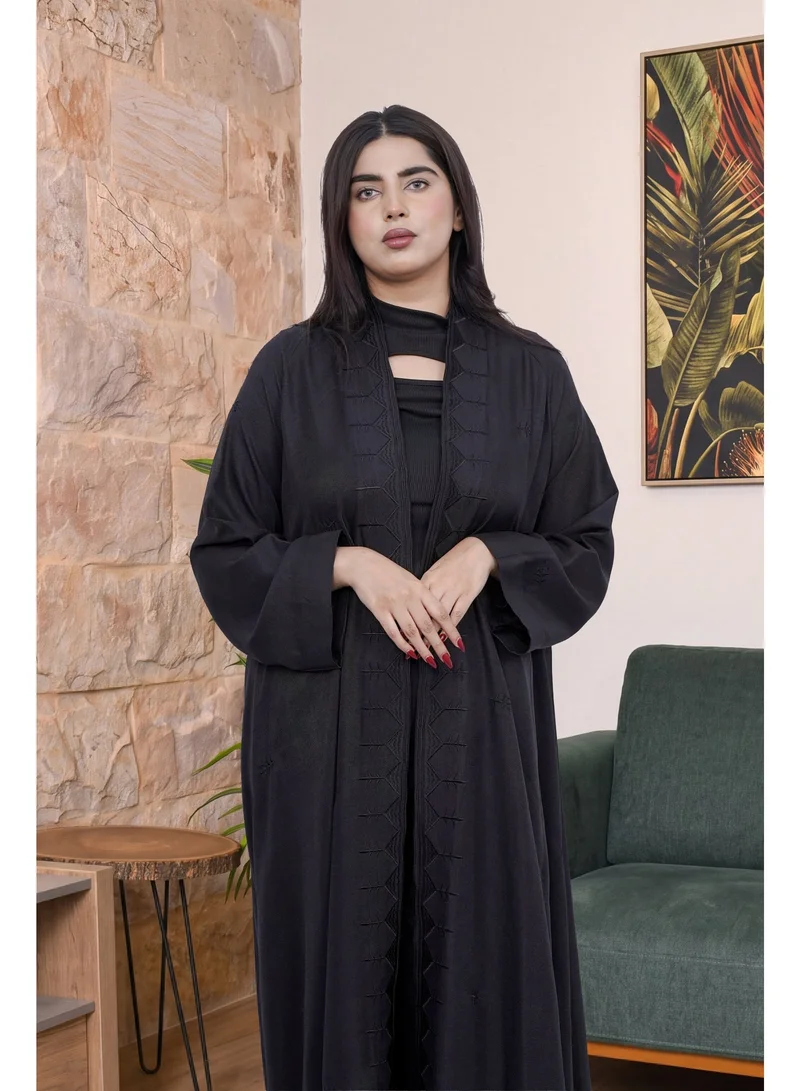 Fashion Line Elegant Half-Cloche Black Abaya with Vertical Textured Front Border