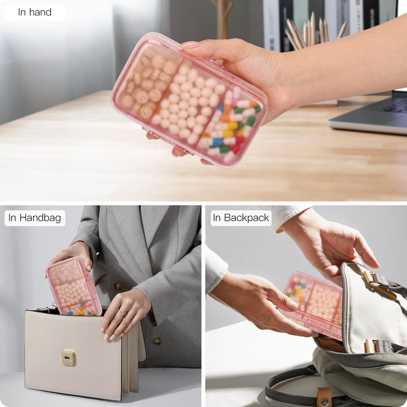 FYY Weekly Pill Organizer with Labels,8 Compartments Travel Daily Pill Case Airtight Moistureproof Large Pill Box to Hold Vitamins, Fish Oil, Supplements,Cotton Swab and Bandages-Pink - Image 3