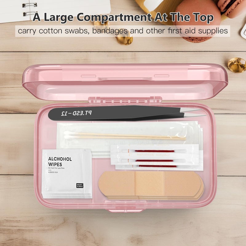 FYY Weekly Pill Organizer with Labels,8 Compartments Travel Daily Pill Case Airtight Moistureproof Large Pill Box to Hold Vitamins, Fish Oil, Supplements,Cotton Swab and Bandages-Pink - Image 4