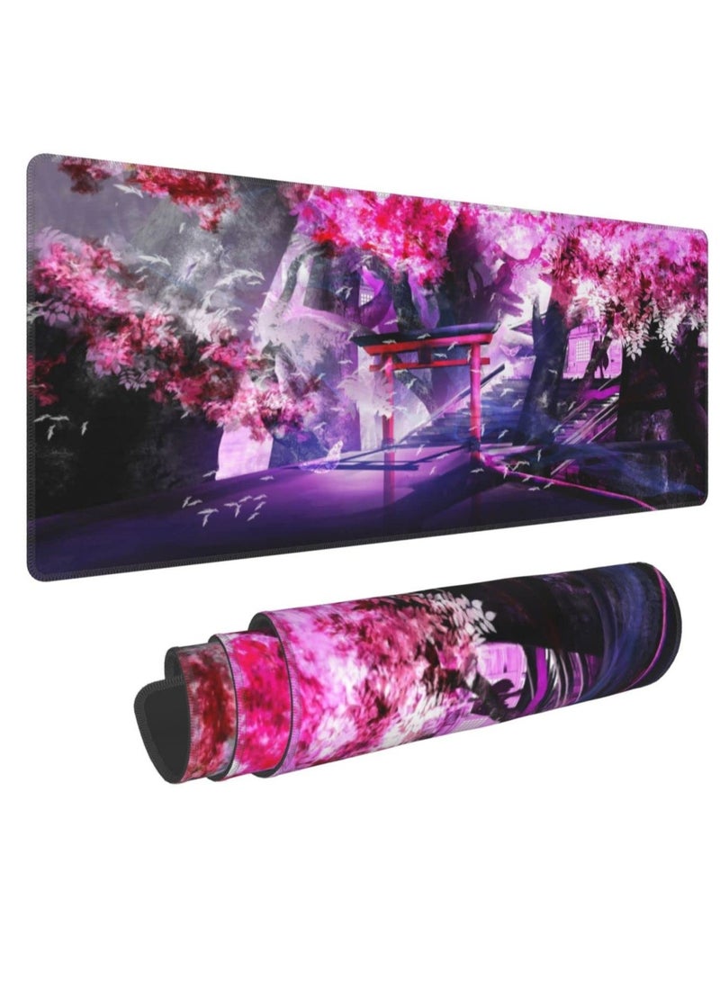 SOLARAE Cherry Blossom Sakura Gaming Mouse Pad, 31.5Ã—11.8inch with Stitched Edges Extended Waterproof Desk Pads Non-Slip Rubber Base Large Keyboard Mat Computer Gaming Mousepad for Work/Office/Home - Image 1