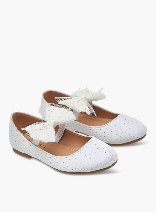 Flora Bella By Shoexpress Girls Textured Ballerina Shoes With Elastic And Bow Detail