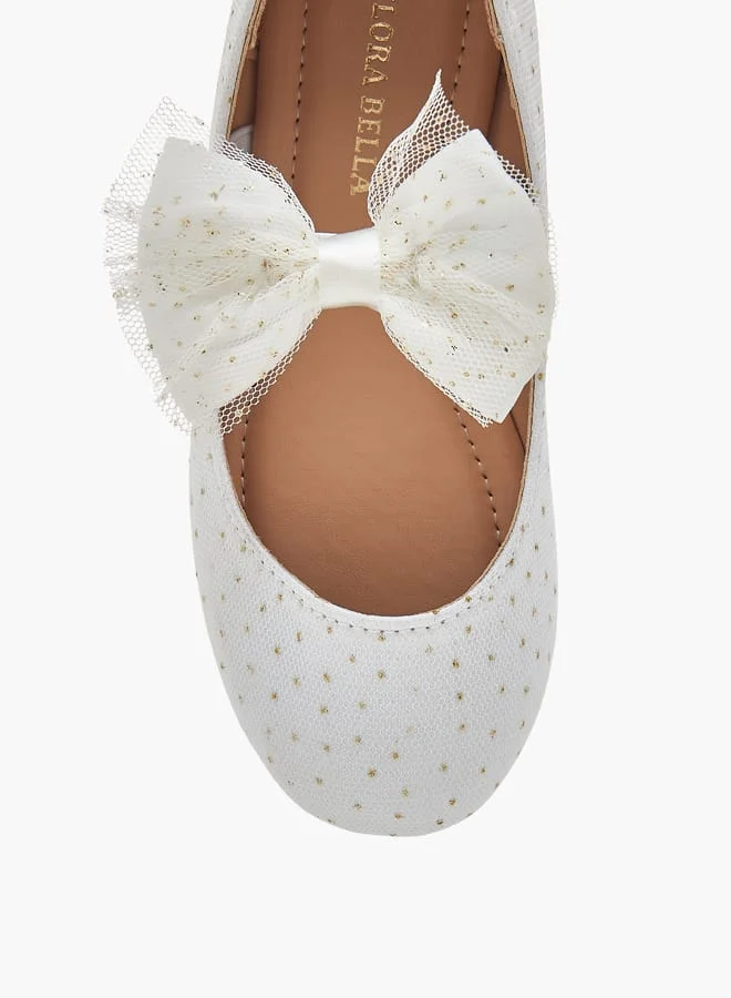 Flora Bella By Shoexpress Girls Textured Ballerina Shoes With Elastic And Bow Detail Ramadan Collection
