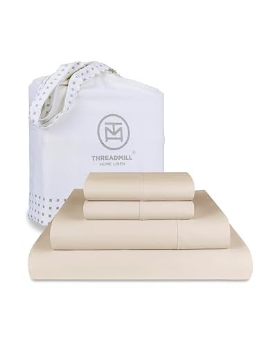 Threadmill Luxury 800 Thread Count Queen 100% Cotton Sheets - Light Beige Sateen Weave Bed-Sheets, Better Than Egyptian Cotton,4 Pc Solid Soft Bedding Set, Fits 16" Deep Pocket - Image 1