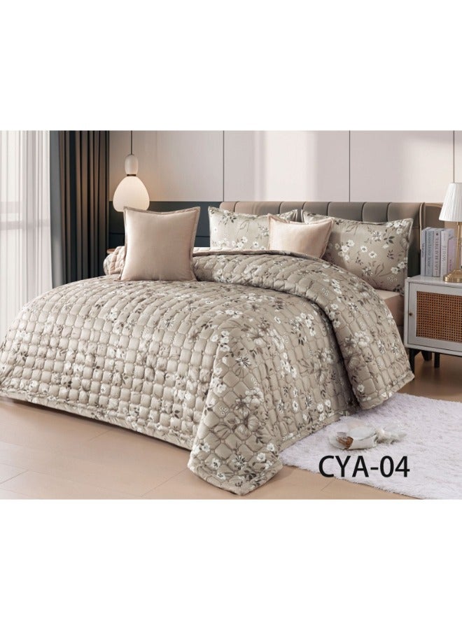 Piece Double Bedspread – Beige Floral Design