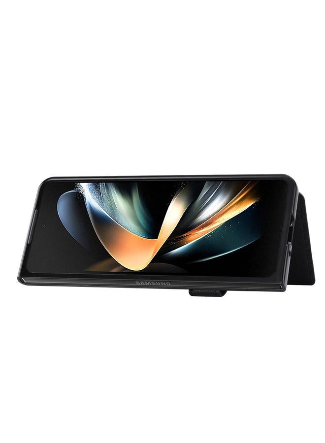 اس-توب جراب لهاتف Samsung Galaxy Z Fold4 5G بنمط الليتشي مع حامل بطاقة بزر واحد - Image 5