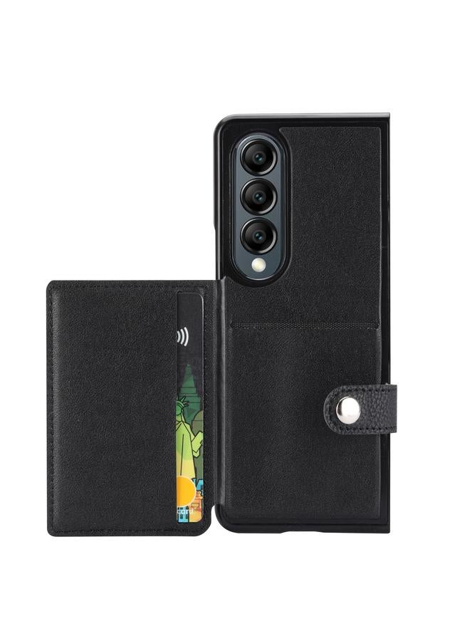 اس-توب جراب لهاتف Samsung Galaxy Z Fold4 5G بنمط الليتشي مع حامل بطاقة بزر واحد - Image 3